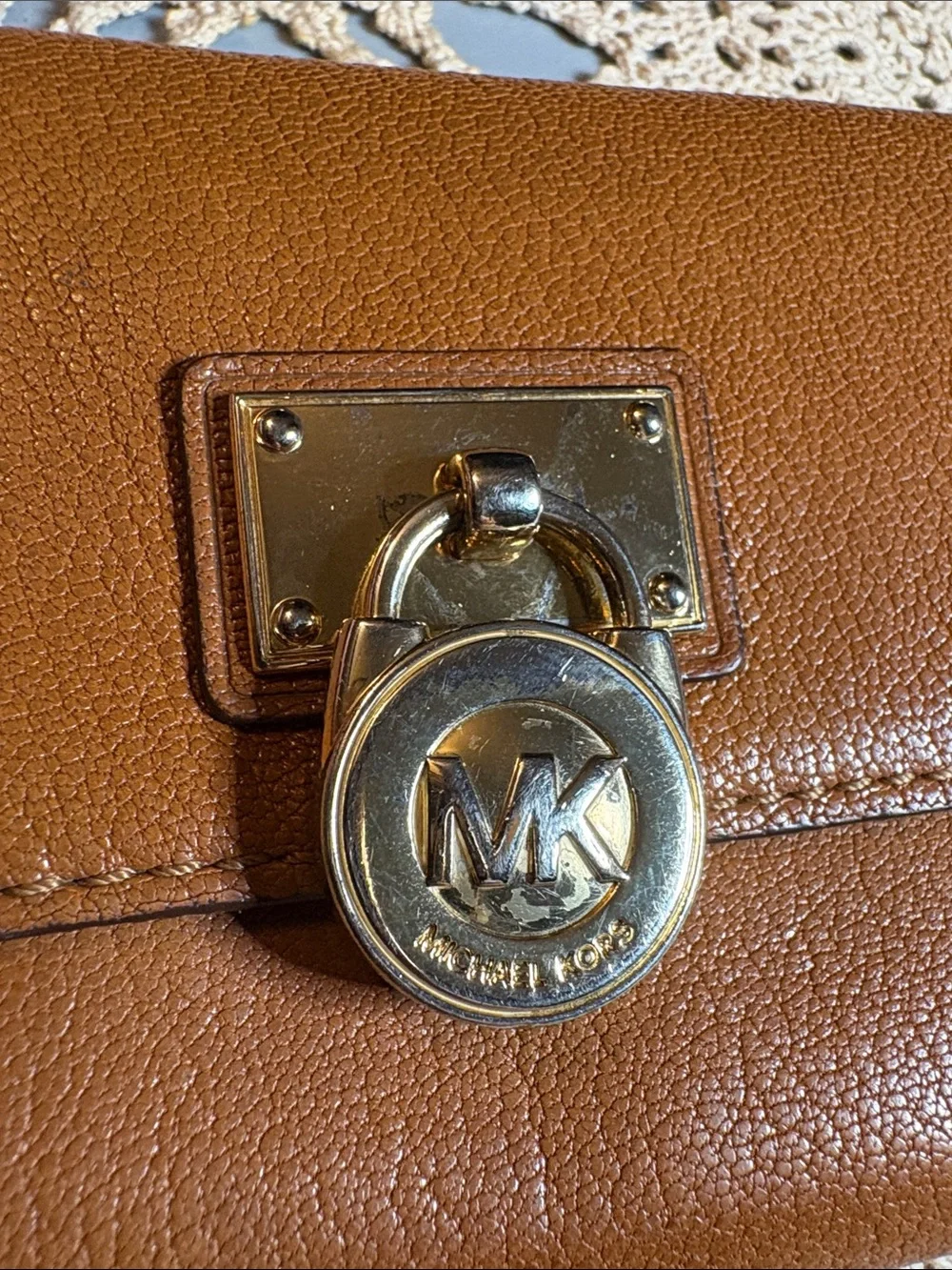 Michael Kors Cognac Leather Continental Wallet with MK Lock